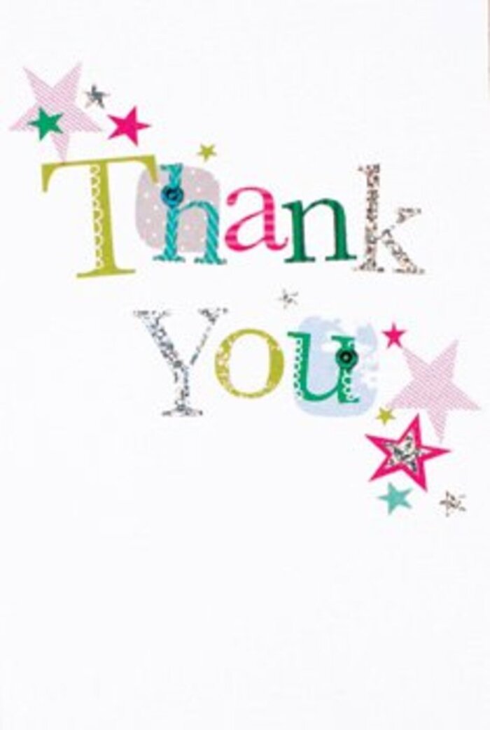 There's a graceful vibrancy at play in the arrangement of letters on this thank you card-a blend of whimsical joy and quiet elegance perfectly suited to the spirit of Highgate village. Each character is individual: some are adorned with cheerful dots and playful curves, while others arc with musical grace, all rendered in a palette of bright greens, deep pinks, and tranquil blues. Sprinkled intimately around the wording are vibrant stars-striped in sparkling pink or dusted in opaque turquoise and silver-clustered as if blessing the message with extra warmth. The layout remains open and refined, with just enough scattered stardust to animate the crisp white backdrop. The card's understated sophistication makes it suitable for heartfelt occasions great and small, bridging the gap between formal and casual with effortless ease. Imagine it nestled against a bouquet of locally sourced blooms from Highgate Florist, ready to be delivered along leafy Highgate West Hill-a simple yet beautifully crafted gesture of thanks, memorable to both sender and recipient. This design offers a soothing yet lively mood, echoing the gentle community spirit that flourishes in Highgate's leafy lanes and bustling cafes.